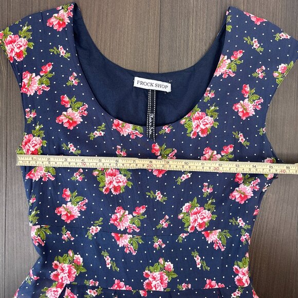 Frock Shop‎ Dress Women's Medium Navy Pink Floral Feminine Fit and Flare - Picture 11 of 14